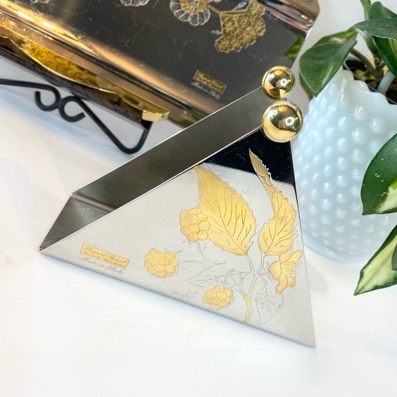 Vintage Italian Gold Tray Gioiel Oro 24K Inox 18/10 Stainless Napkin Holder - Picture 3 of 11